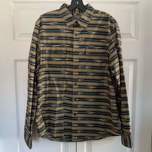 LL Bean Signature Slim Fit Button Down Shirt Medium Tan/Blue